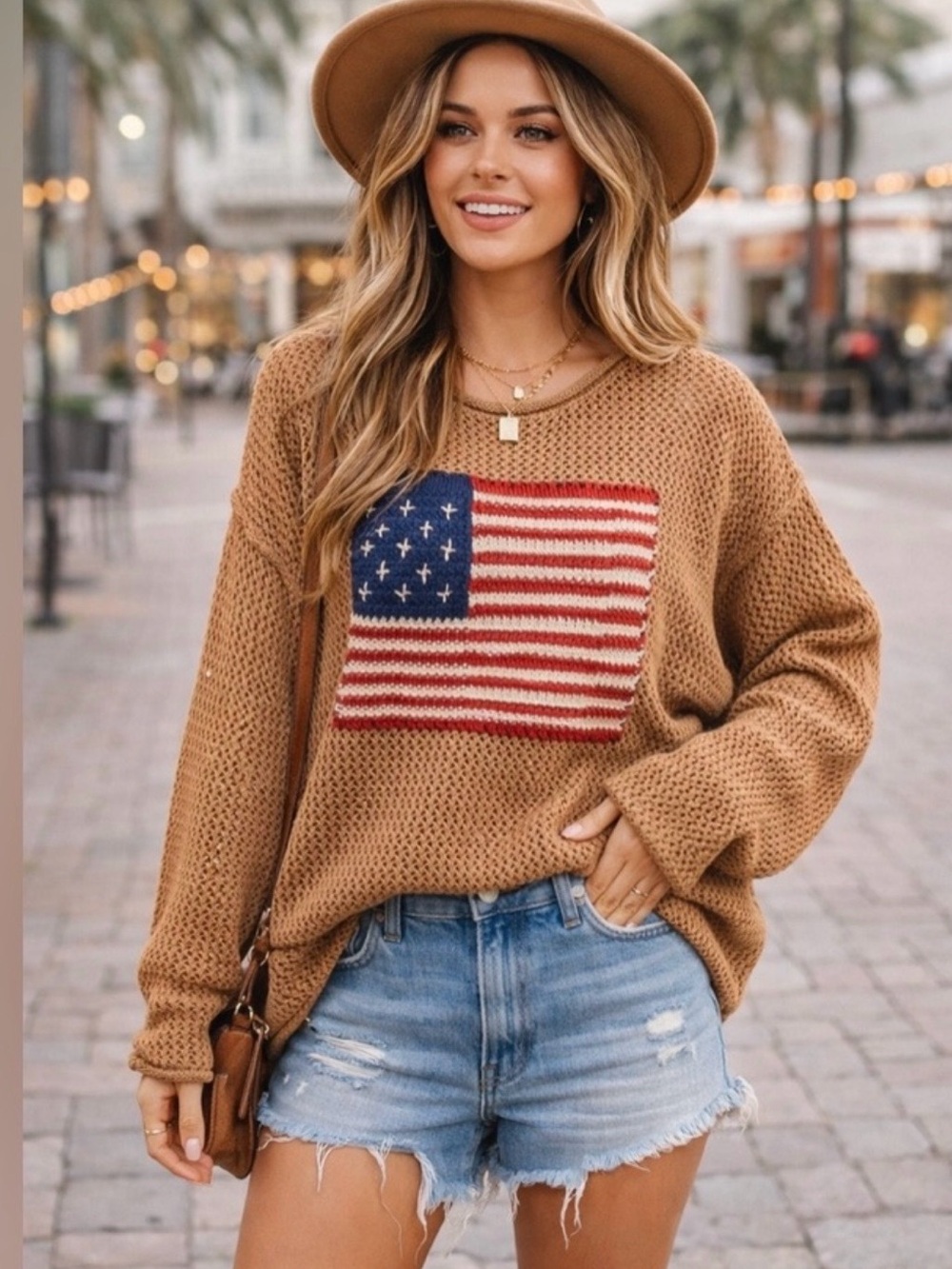 New Size Medium American Flag Pullover Sweater
